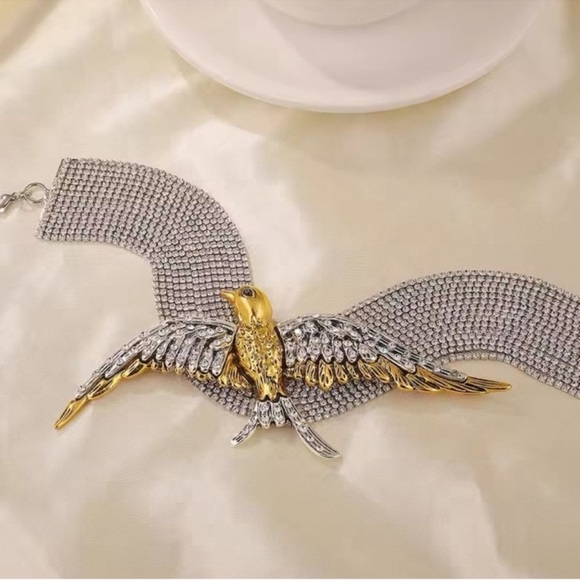 Swallow Crystal Bird Silver Choker Necklace - Picture 1 of 7